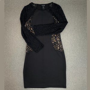 ENFOCUS Studio Evening Cocktail Dress Black Long Lace Sleeve Size 6